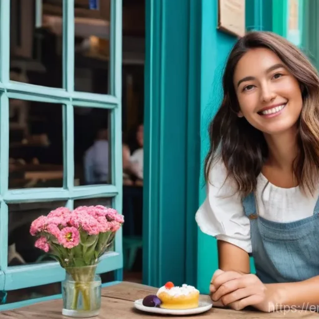 마인드풀 트래블을 위한 시간 관리 요령 - **Prompt:** A young woman, appearing to be in her late 20s, with a gentle smile, is seated at a smal...