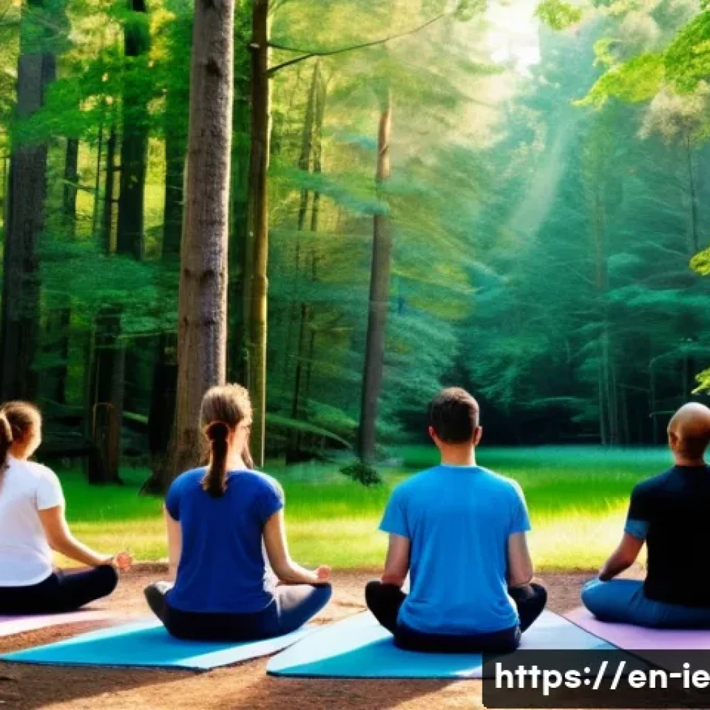 마인드풀 트래블을 위한 리트릿 찾기 - **Prompt:** A serene, sunlit forest clearing at dawn. A diverse group of individuals, clothed in com...