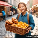 Home 21 마인드풀 트래블의 이점 - A serene scene of a mindful traveler slowly strolling through a vibrant European open-air market at ...