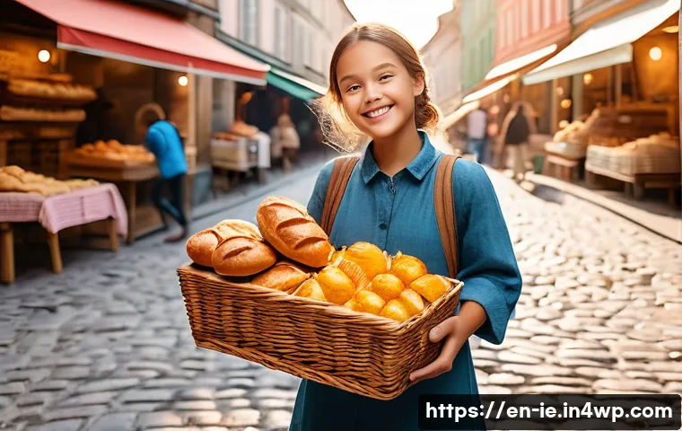 마인드풀 트래블의 이점 - A serene scene of a mindful traveler slowly strolling through a vibrant European open-air market at ...