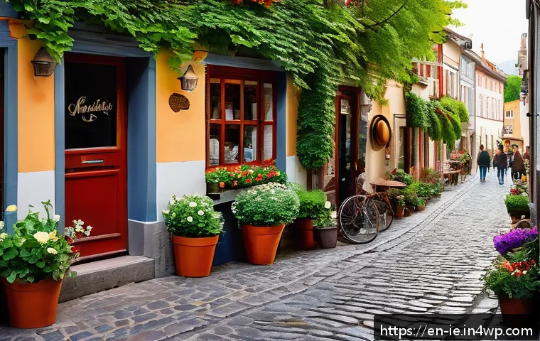 마인드풀 트래블을 위한 여행 스타일 - A serene scene of a traveler leisurely walking through a charming, lesser-known European neighborhoo...